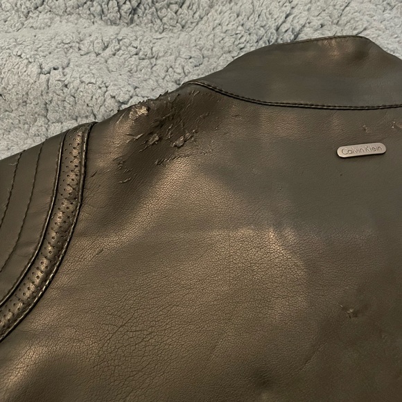 Calvin Klein Black Leather Jacket Medium - Picture 5 of 6